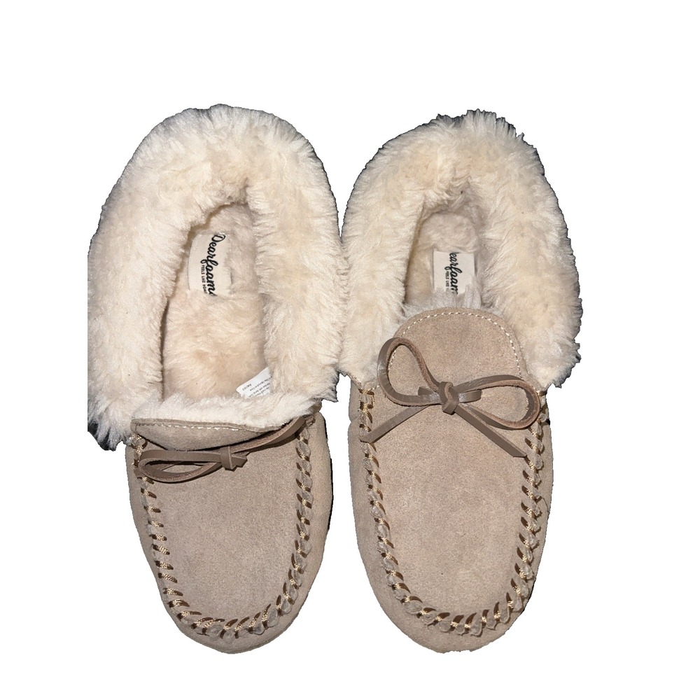 Dearfoams Women's Genuine Suede Fold Over Moccasin House Shoe Slipper 8